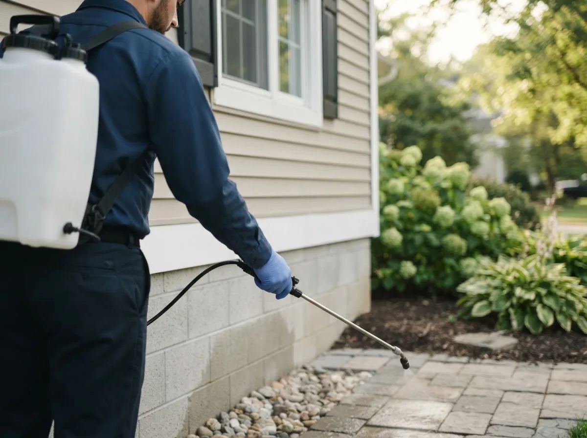 Pest control technician inspecting a home in Orient, IA